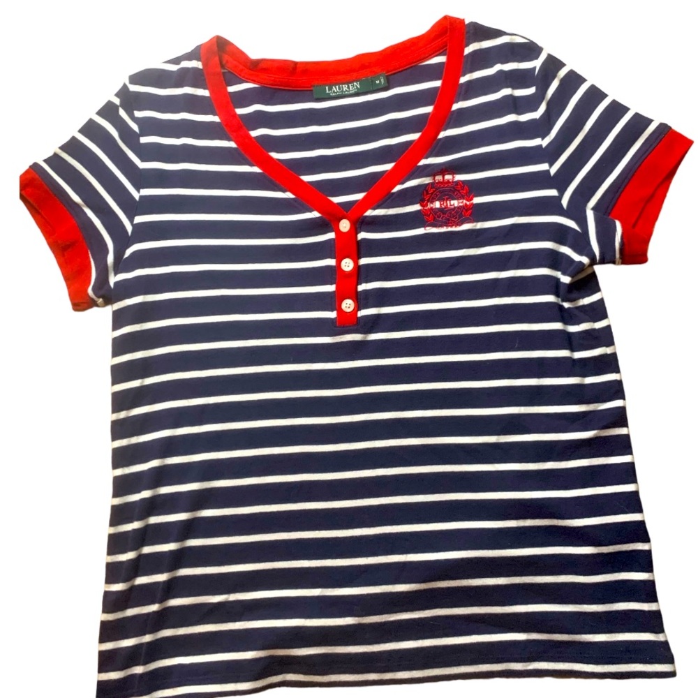 LAUREN by RALPH LAUREN NWOT Red White Blue Short Sleeve Shirt - Size M